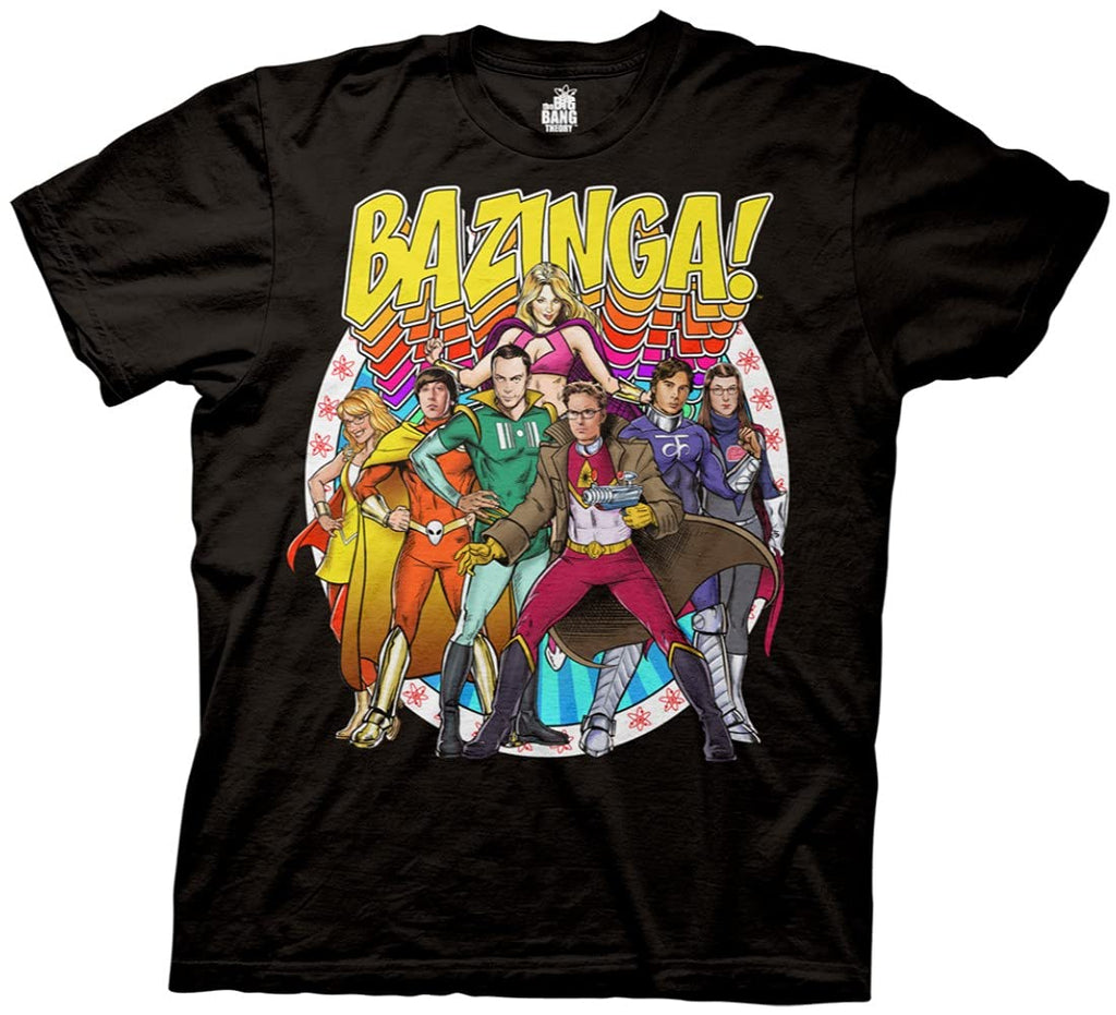 Ripple Junction Big Bang Theory Bazinga Group Comic Heros Adult T-Shirt 3X-Large Black
